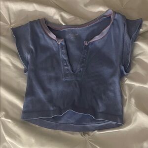 Urban Outfitters Blue Ribbed Crop Top with Pink Trim
